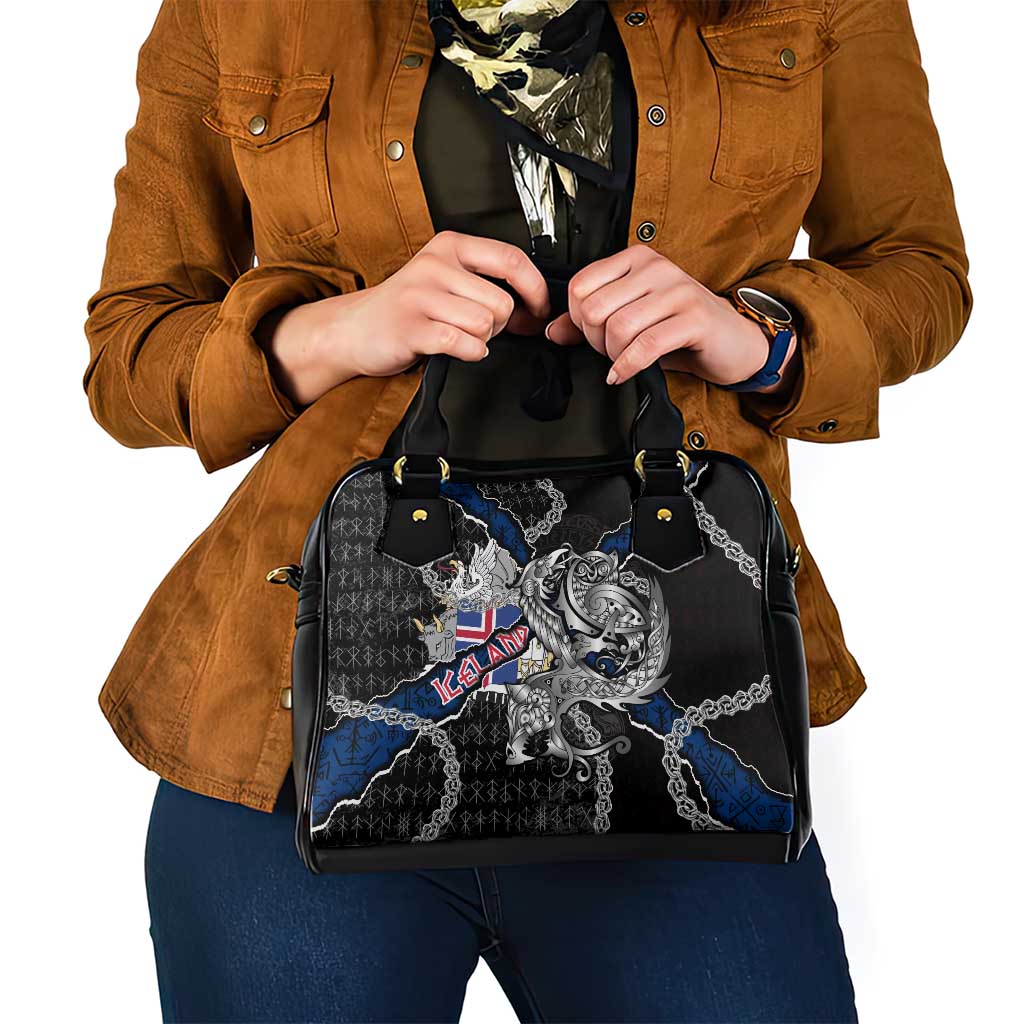 Iceland Vikings Shoulder Handbag Nordic Lion Bound in Runes and Chains DT02