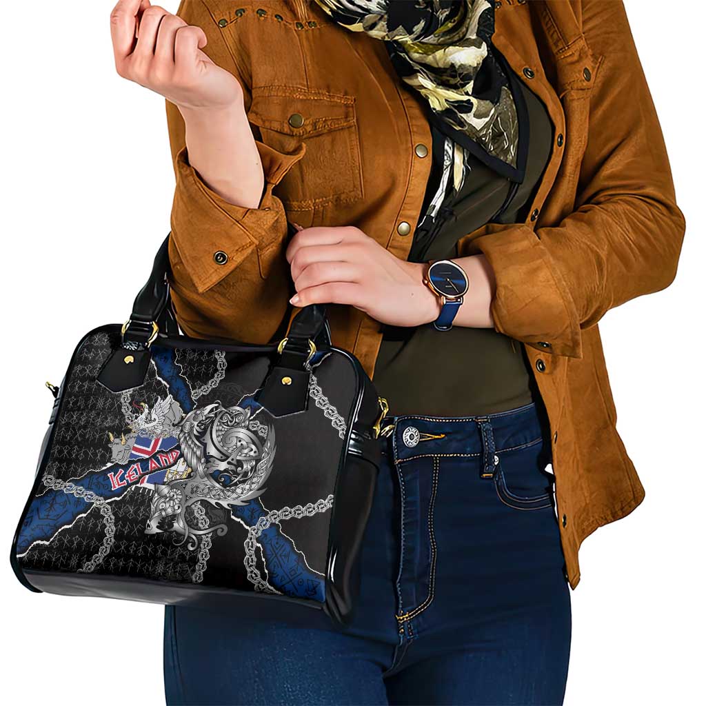 Iceland Vikings Shoulder Handbag Nordic Lion Bound in Runes and Chains DT02