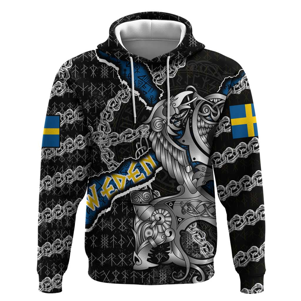 Personalized Sweden Vikings Hoodie Nordic Lion Bound in Runes and Chains DT02