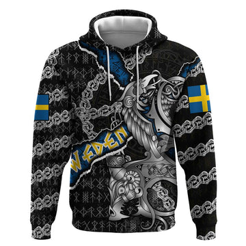 Personalized Sweden Vikings Hoodie Nordic Lion Bound in Runes and Chains DT02