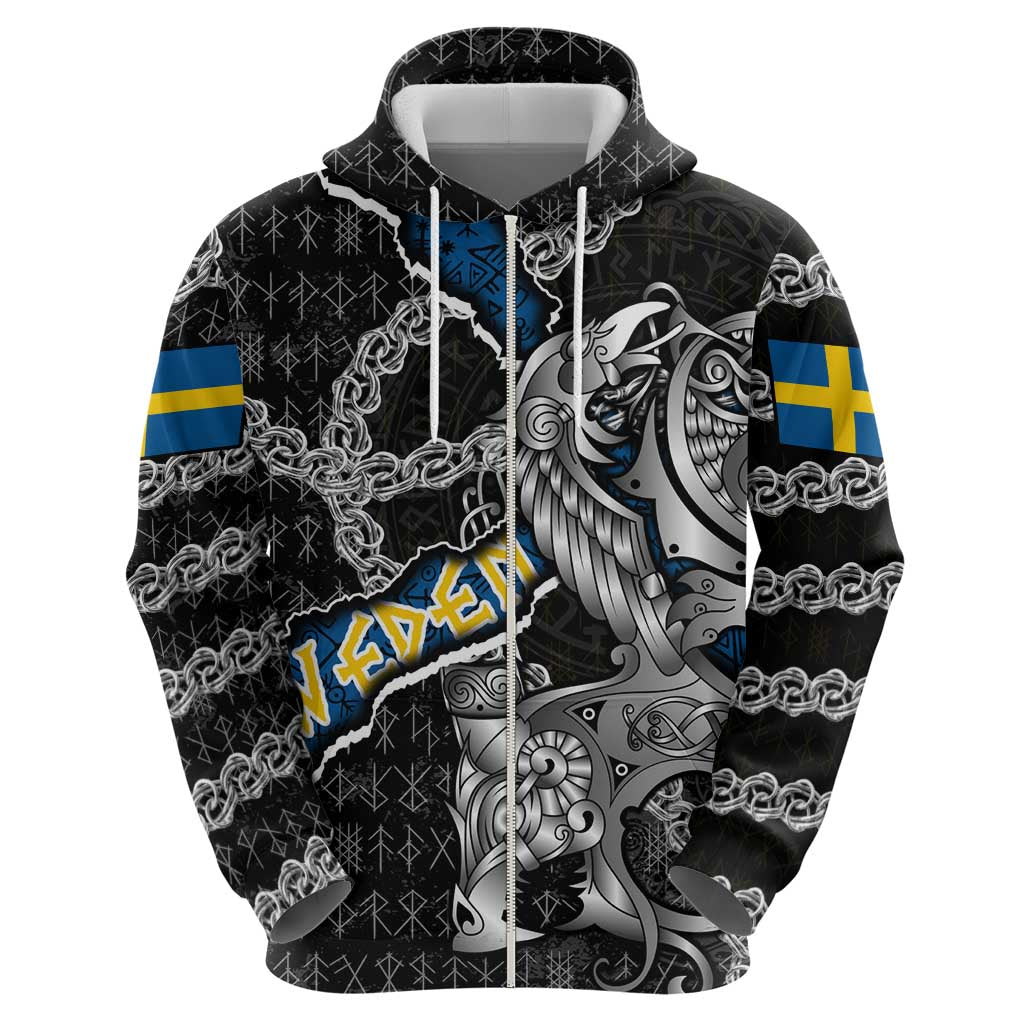 Personalized Sweden Vikings Hoodie Nordic Lion Bound in Runes and Chains DT02