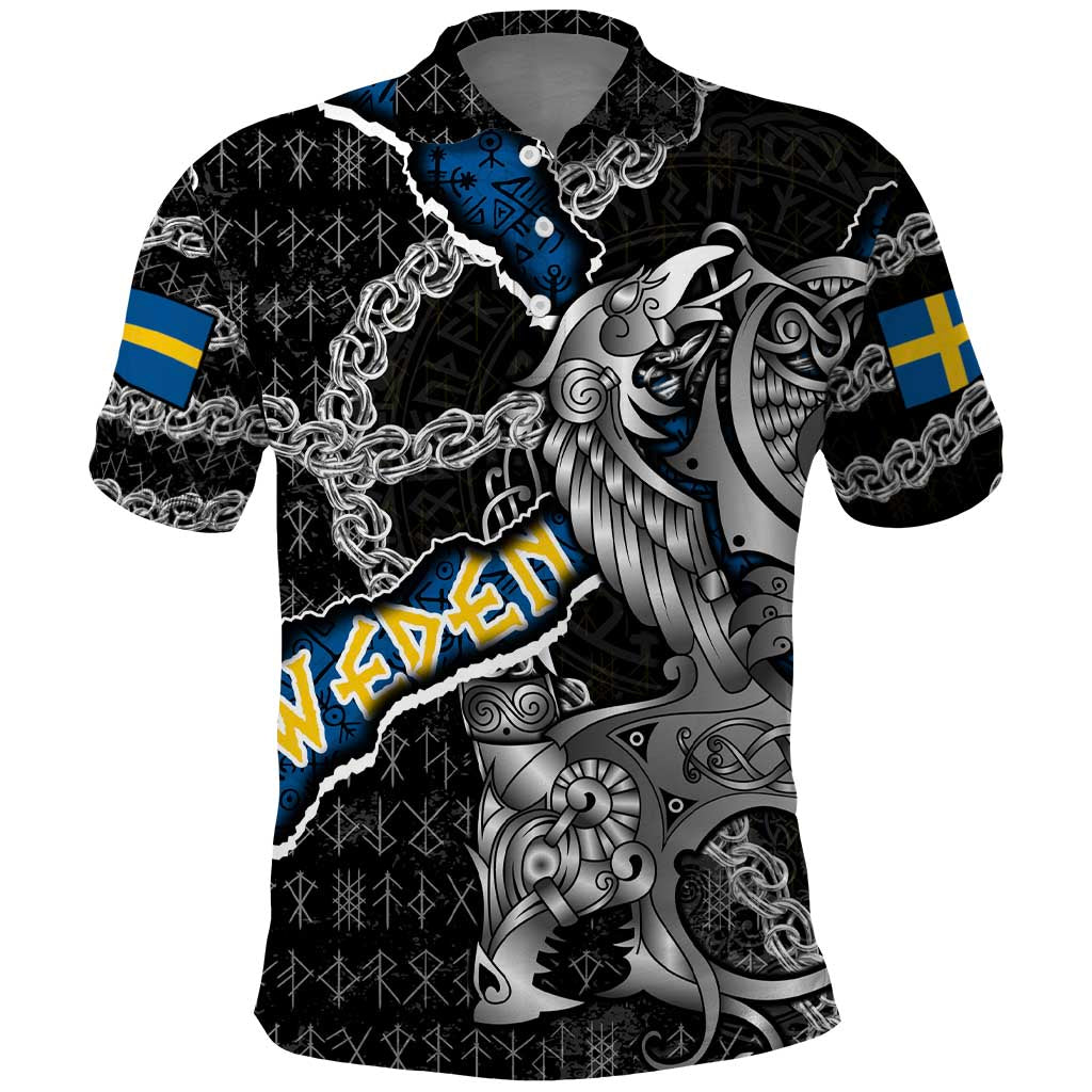 Personalized Sweden Vikings Polo Shirt Nordic Lion Bound in Runes and Chains DT02