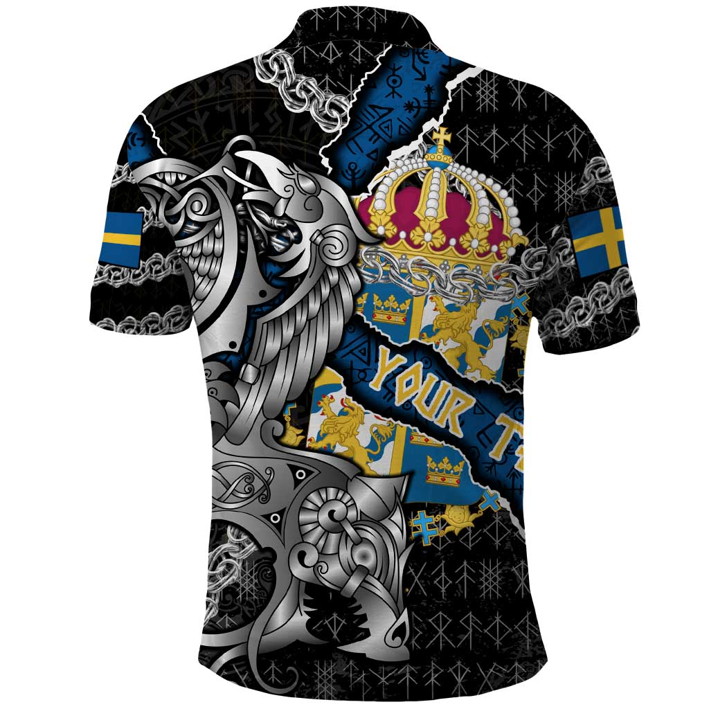 Personalized Sweden Vikings Polo Shirt Nordic Lion Bound in Runes and Chains DT02