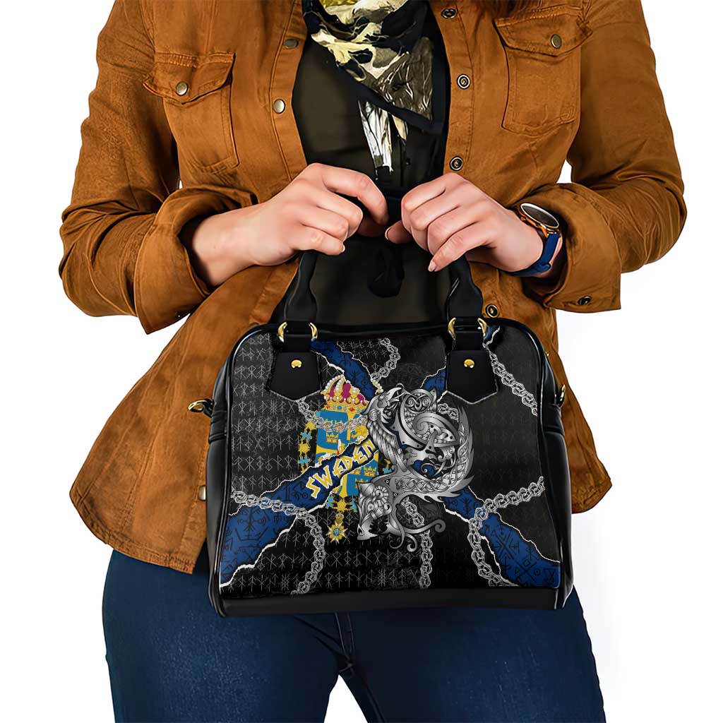 Sweden Vikings Shoulder Handbag Nordic Lion Bound in Runes and Chains DT02