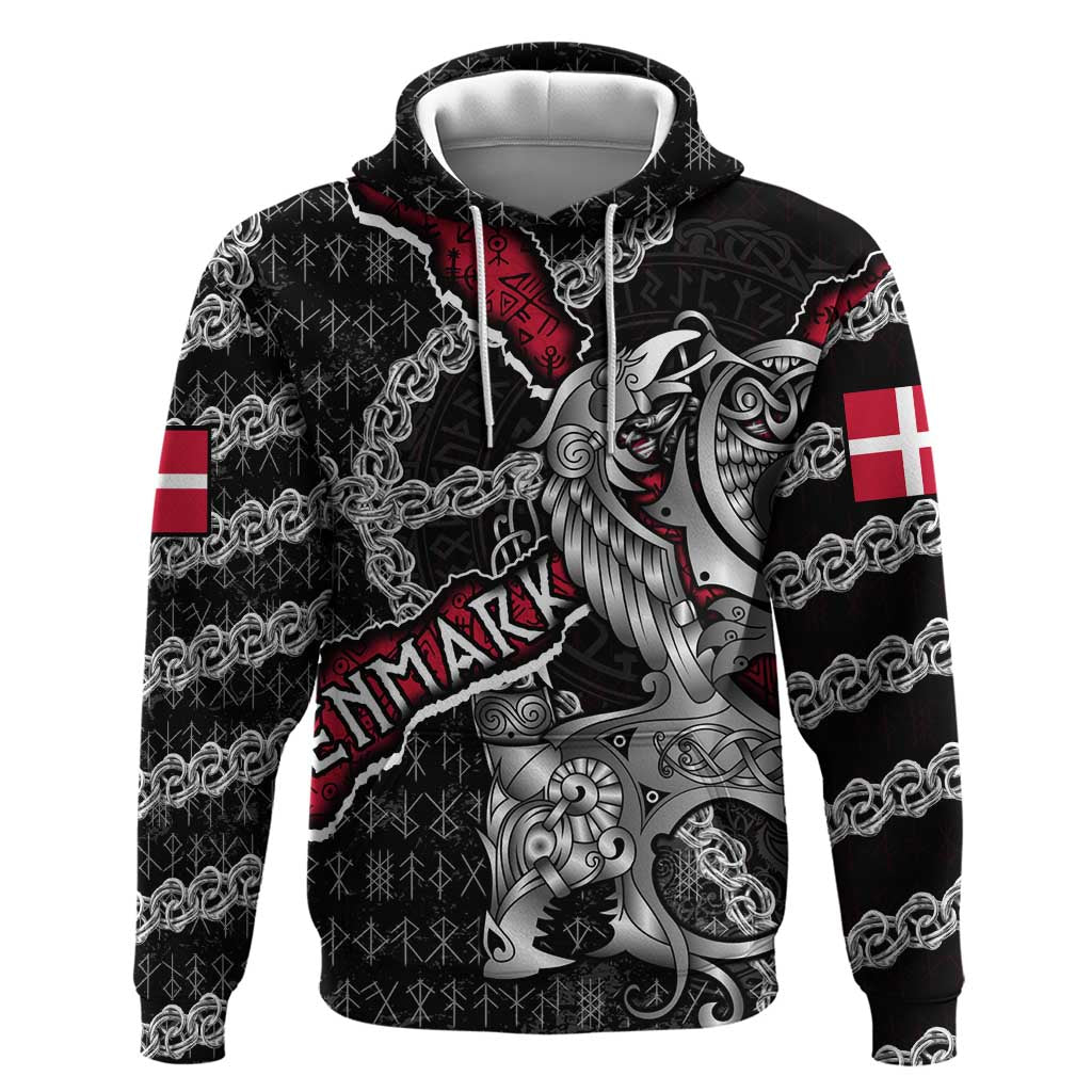 Personalized Denmark Vikings Hoodie Nordic Lion Bound in Runes and Chains DT02
