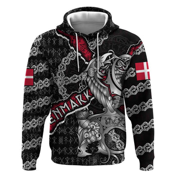 Personalized Denmark Vikings Hoodie Nordic Lion Bound in Runes and Chains DT02