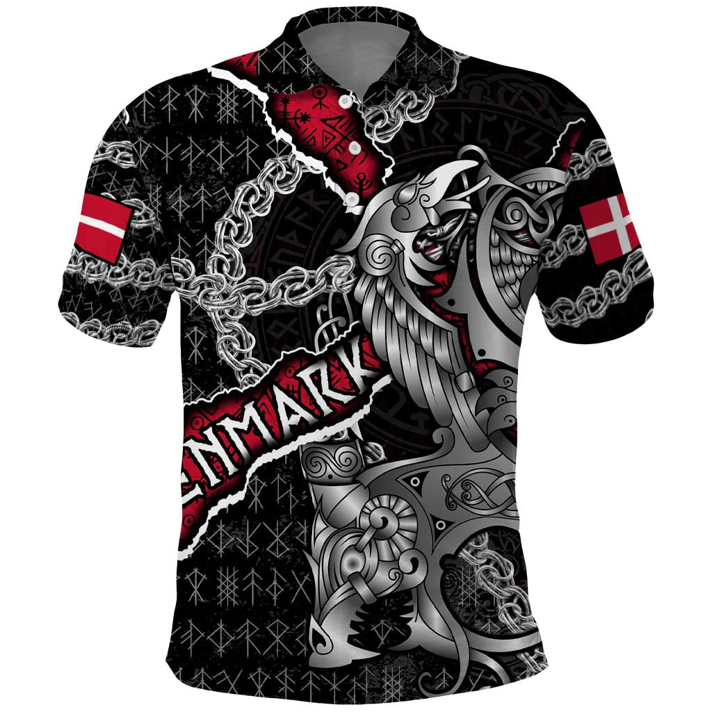 Personalized Denmark Vikings Polo Shirt Nordic Lion Bound in Runes and Chains DT02