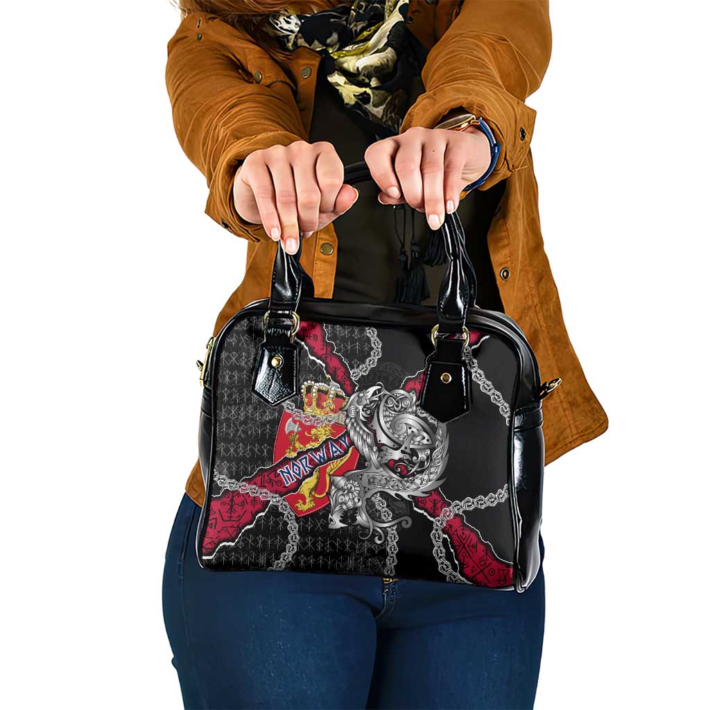 Norway Vikings Shoulder Handbag Nordic Lion Bound in Runes and Chains DT02