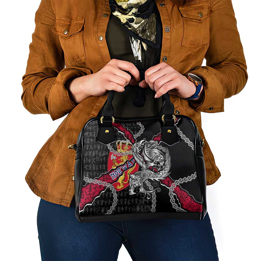 Norway Vikings Shoulder Handbag Nordic Lion Bound in Runes and Chains DT02