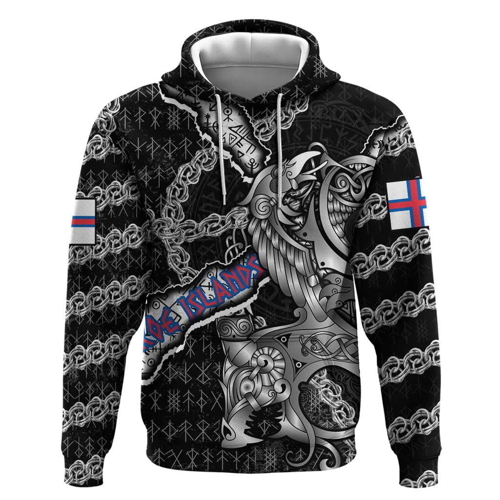 Personalized Faroe Islands Vikings Hoodie Nordic Lion Bound in Runes and Chains DT02