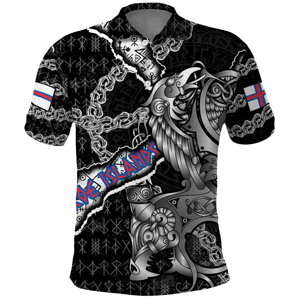 Personalized Faroe Islands Vikings Polo Shirt Nordic Lion Bound in Runes and Chains DT02