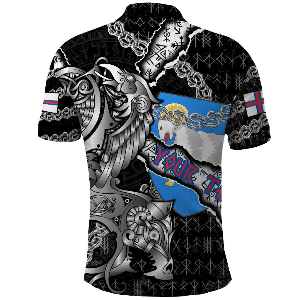 Personalized Faroe Islands Vikings Polo Shirt Nordic Lion Bound in Runes and Chains DT02