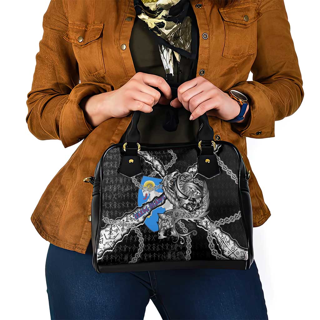 Faroe Islands Vikings Shoulder Handbag Nordic Lion Bound in Runes and Chains DT02