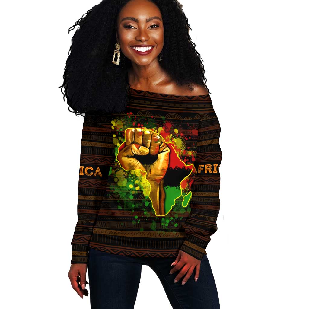 Black Power Off Shoulder Sweater Africa Map DT02