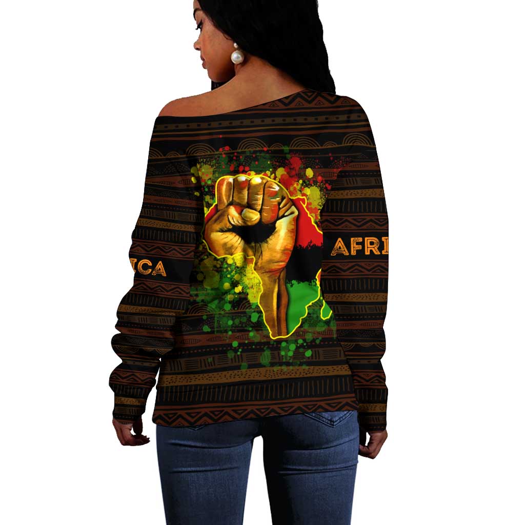 Black Power Off Shoulder Sweater Africa Map DT02