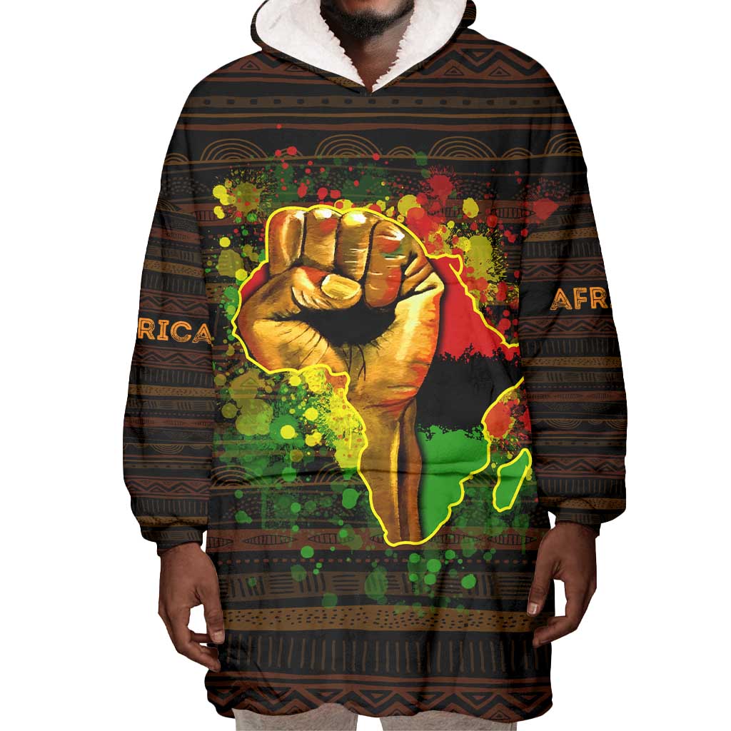 Black Power Wearable Blanket Hoodie Africa Map DT02