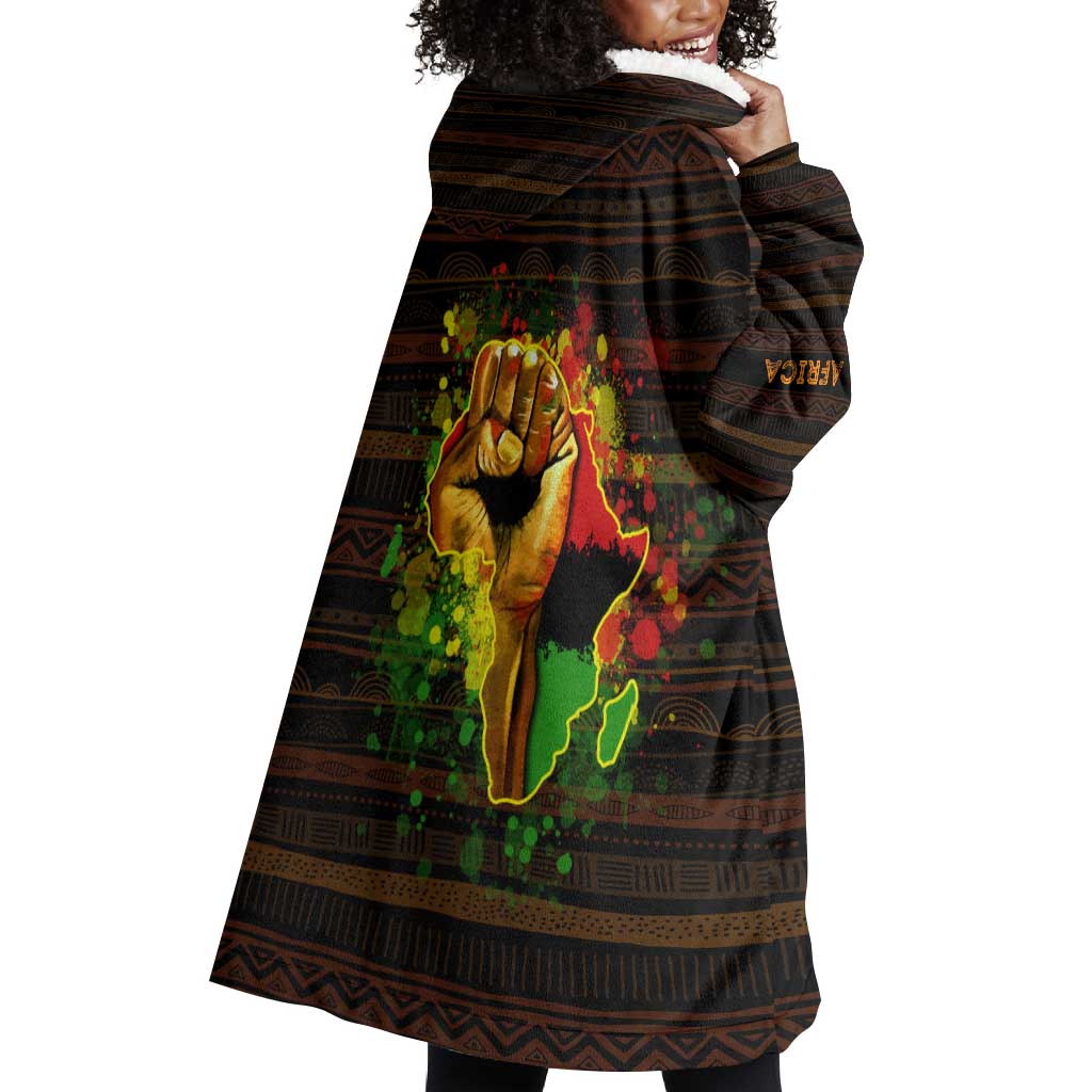 Black Power Wearable Blanket Hoodie Africa Map DT02