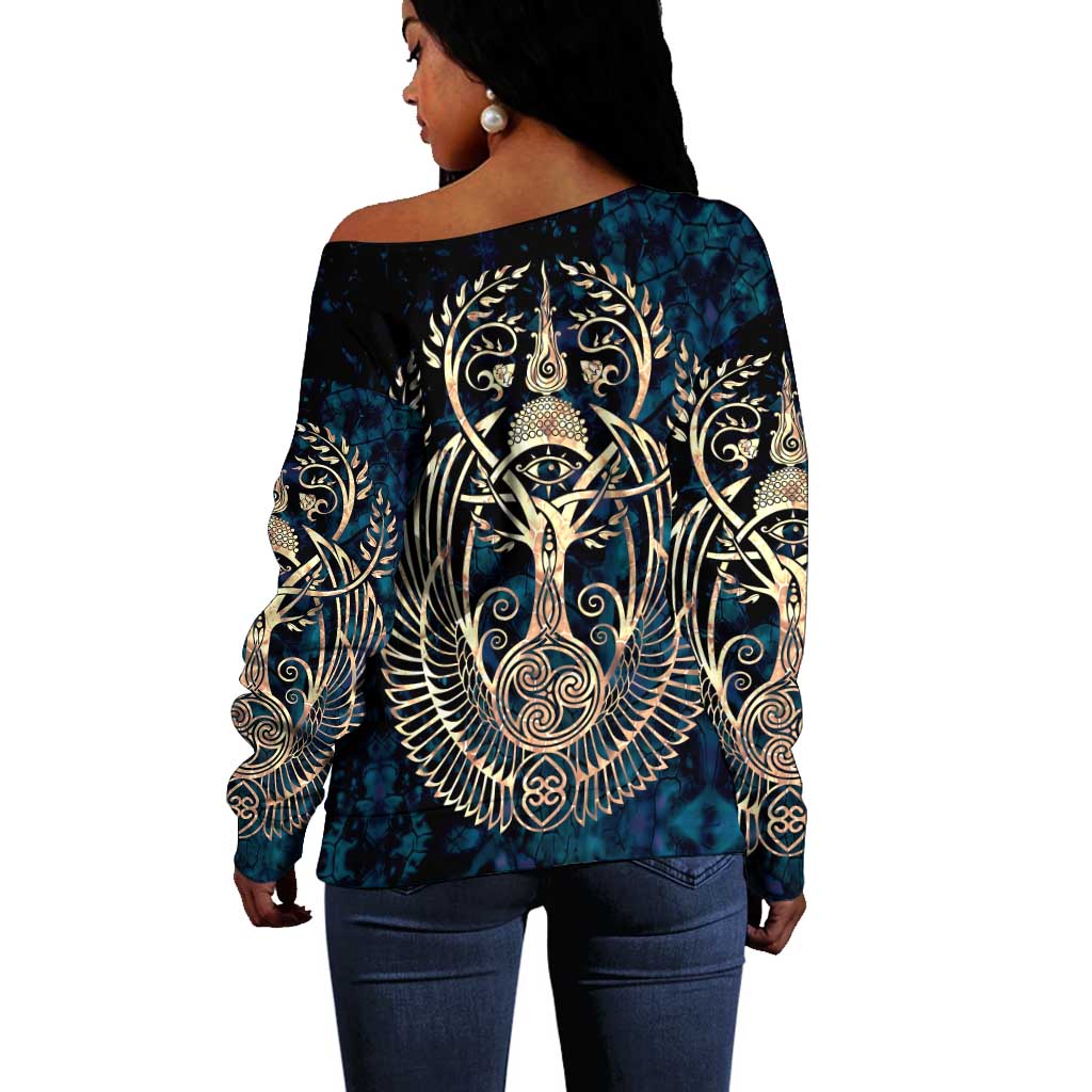 Adinkra Symbols Off Shoulder Sweater Tree of Life DT02