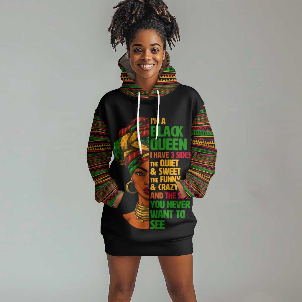 Three Sides Of Me Hoodie Dress African Women Black Queen DT02