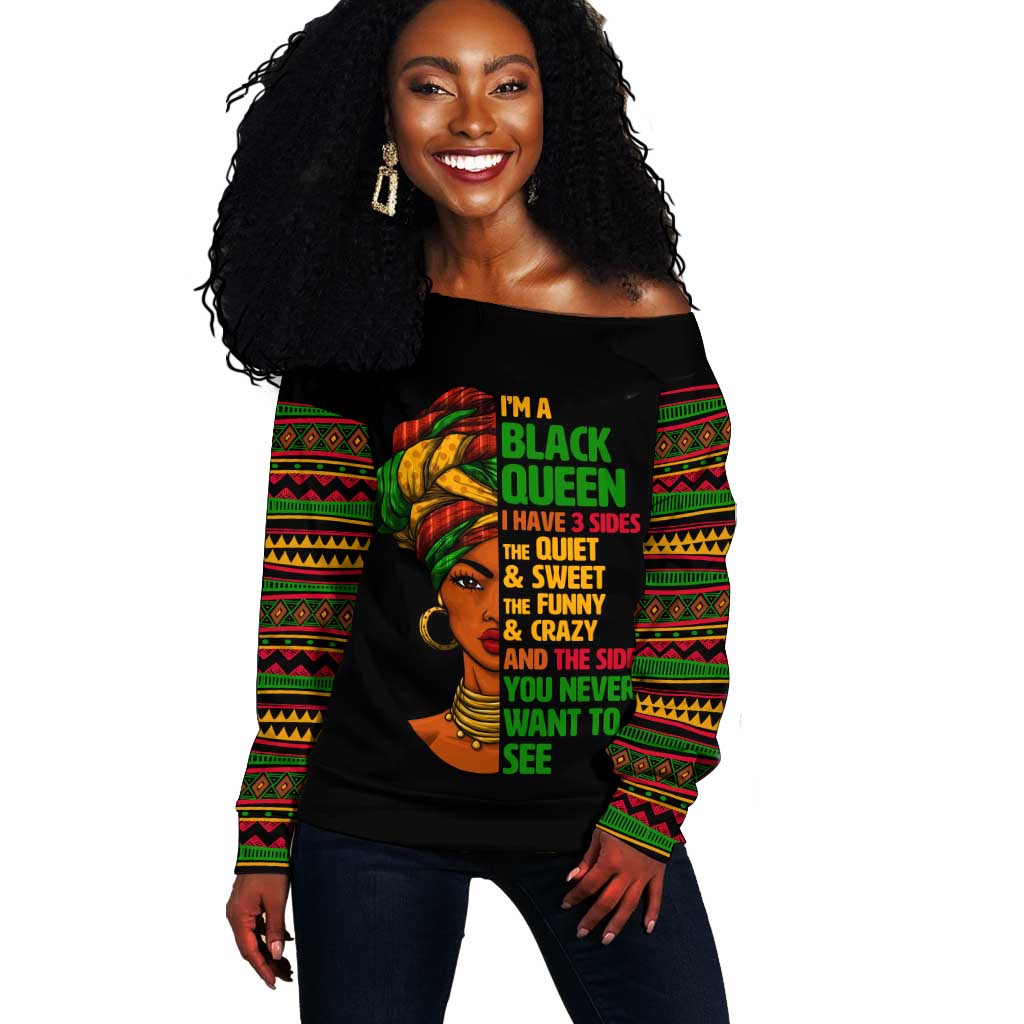 Three Sides Of Me Off Shoulder Sweater African Women Black Queen DT02