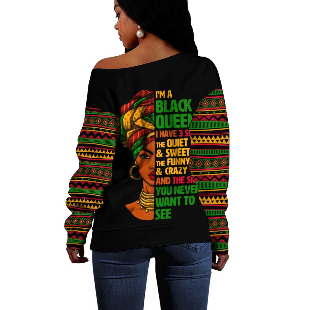Three Sides Of Me Off Shoulder Sweater African Women Black Queen DT02