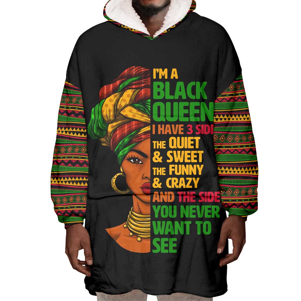 Three Sides Of Me Wearable Blanket Hoodie African Women Black Queen DT02