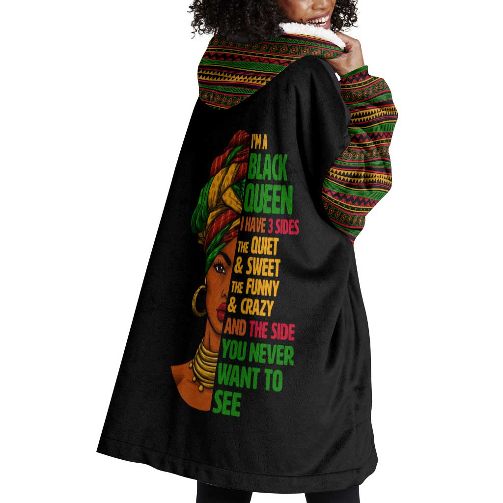 Three Sides Of Me Wearable Blanket Hoodie African Women Black Queen DT02