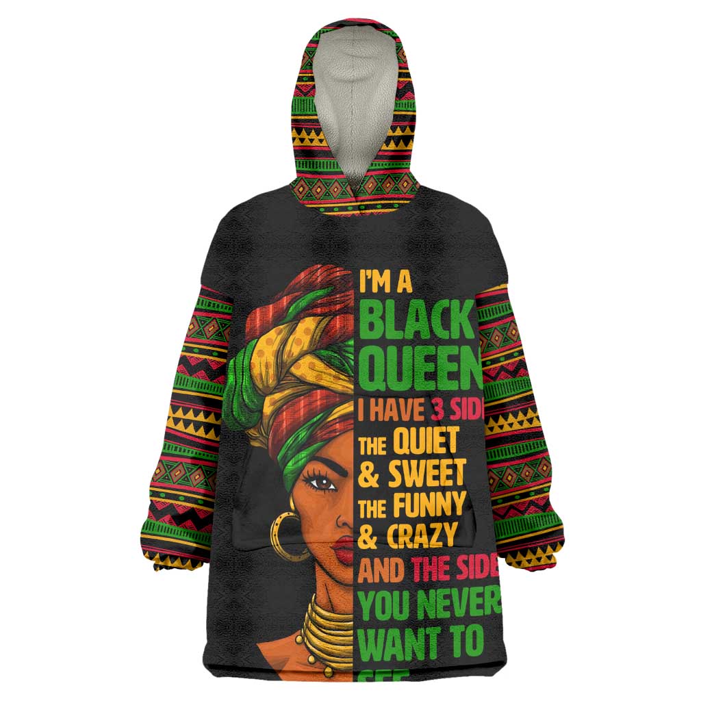 Three Sides Of Me Wearable Blanket Hoodie African Women Black Queen DT02