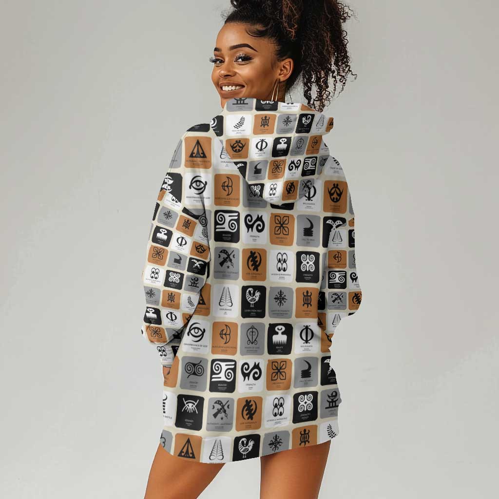Adinkra Symbols Fashion Hoodie Dress DT02