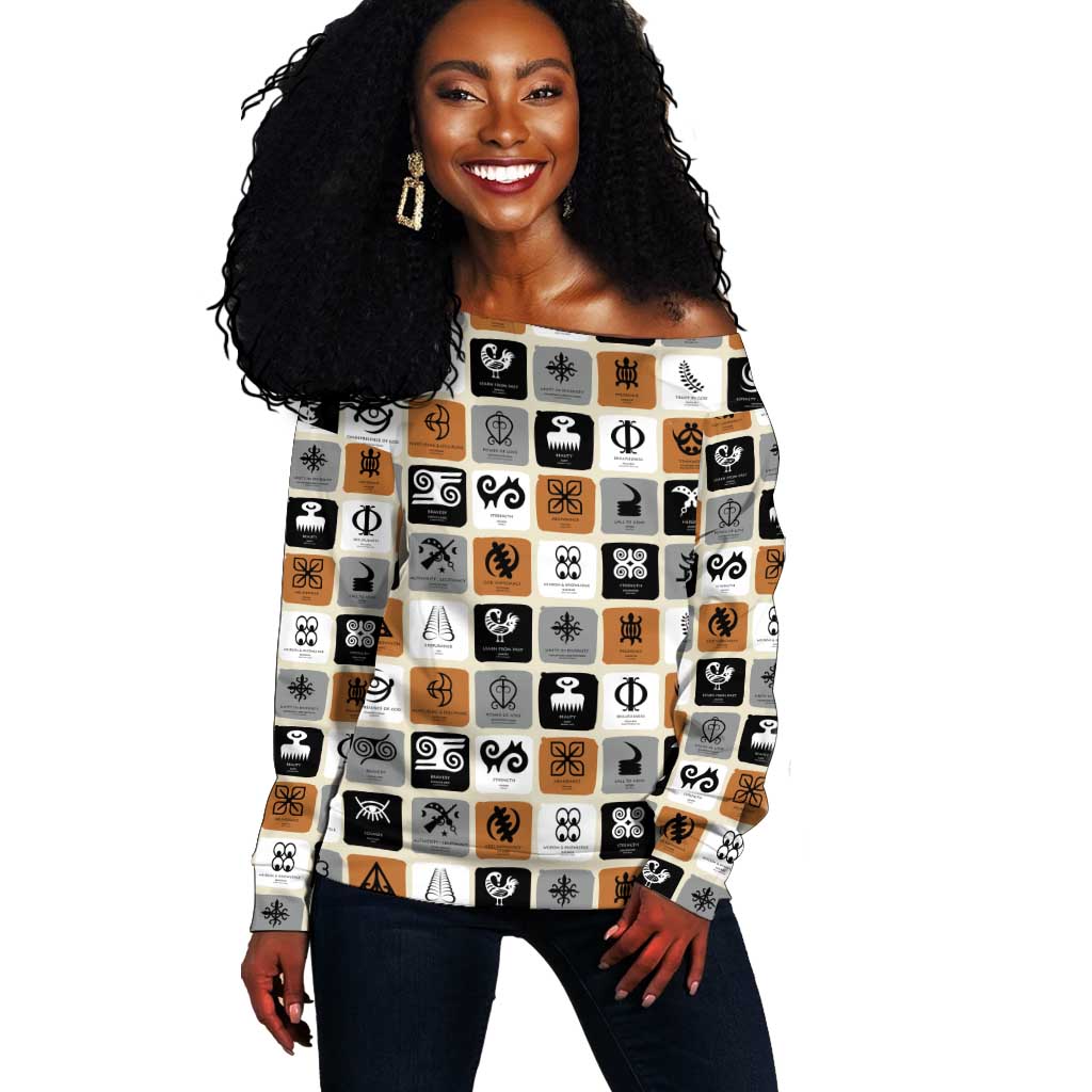 Adinkra Symbols Fashion Off Shoulder Sweater DT02