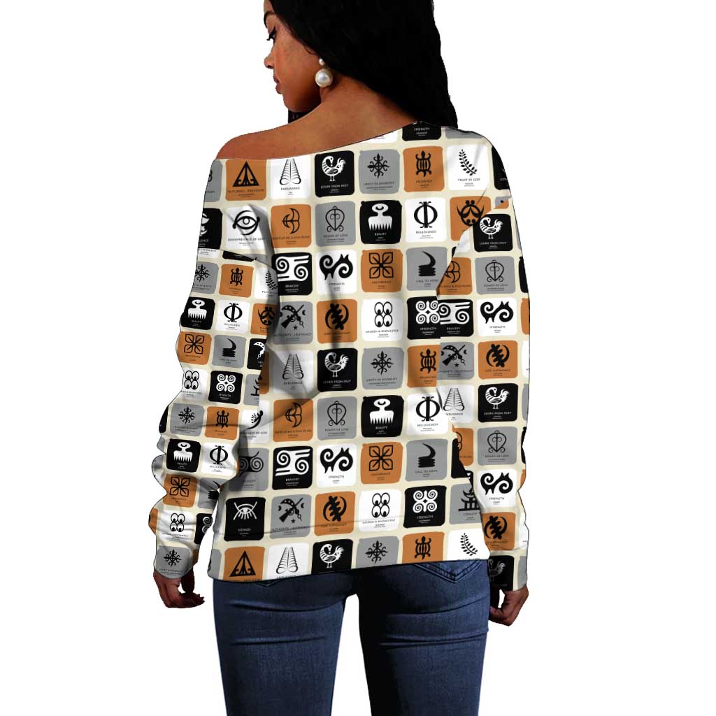 Adinkra Symbols Fashion Off Shoulder Sweater DT02