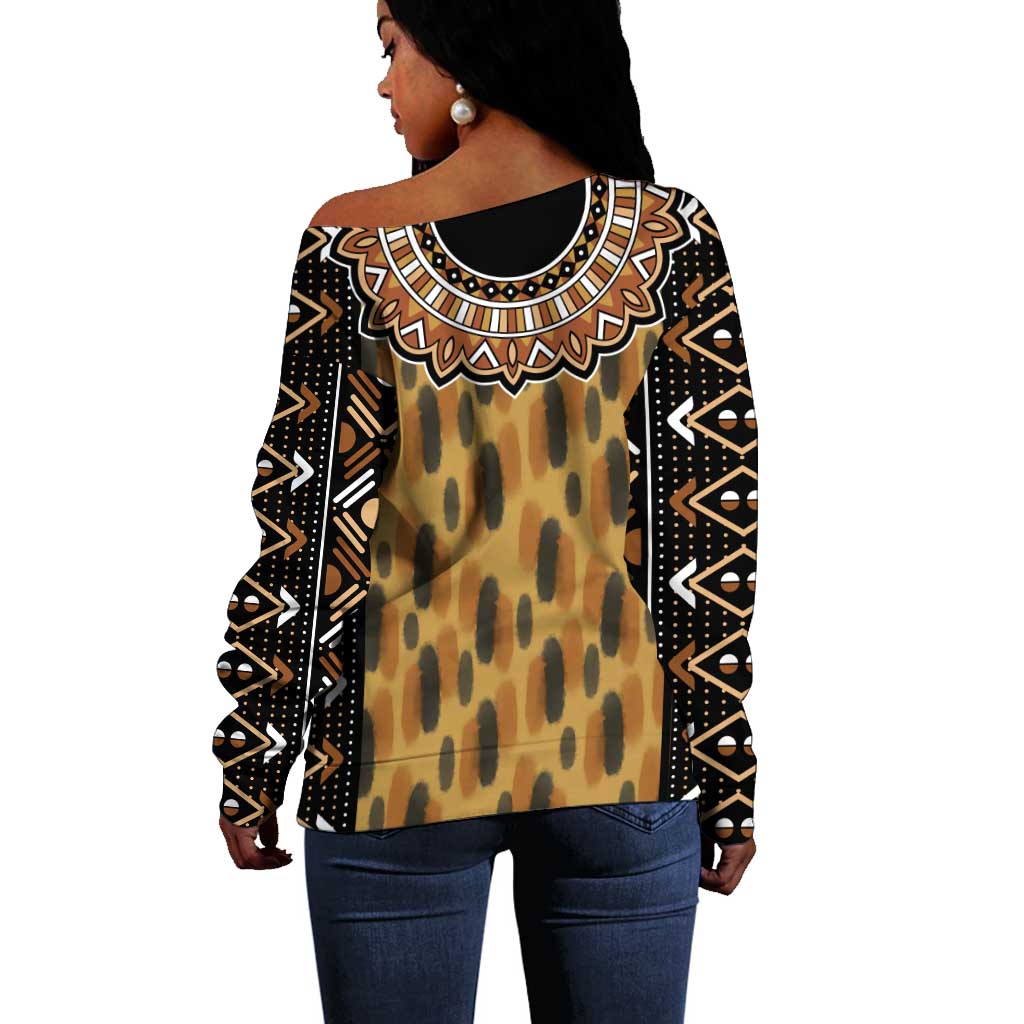 Printed Mud Cloth and Adinkra Symbol Off Shoulder Sweater DT02