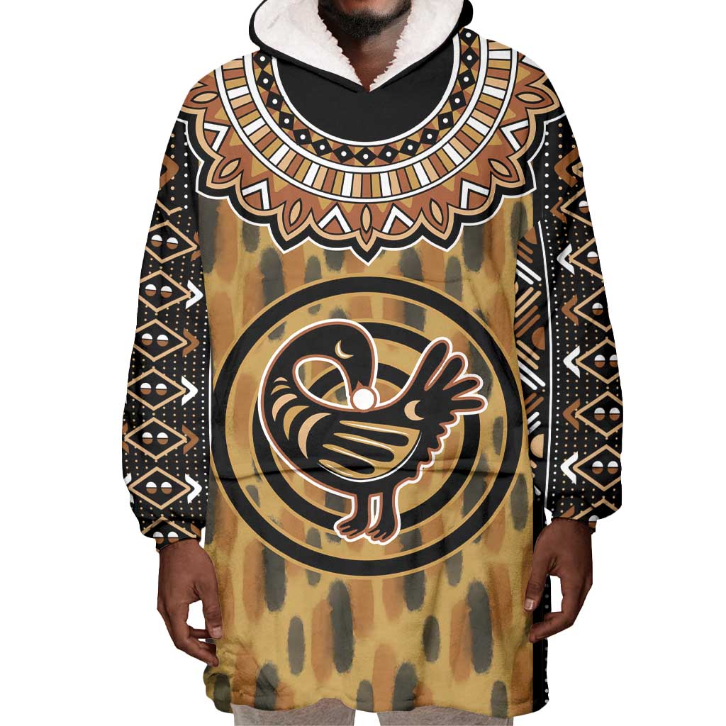 Printed Mud Cloth and Adinkra Symbol Wearable Blanket Hoodie DT02