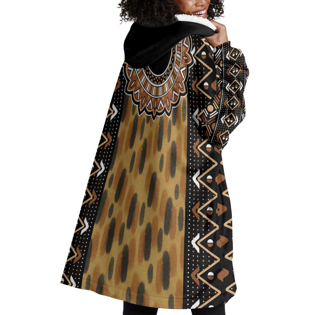 Printed Mud Cloth and Adinkra Symbol Wearable Blanket Hoodie DT02