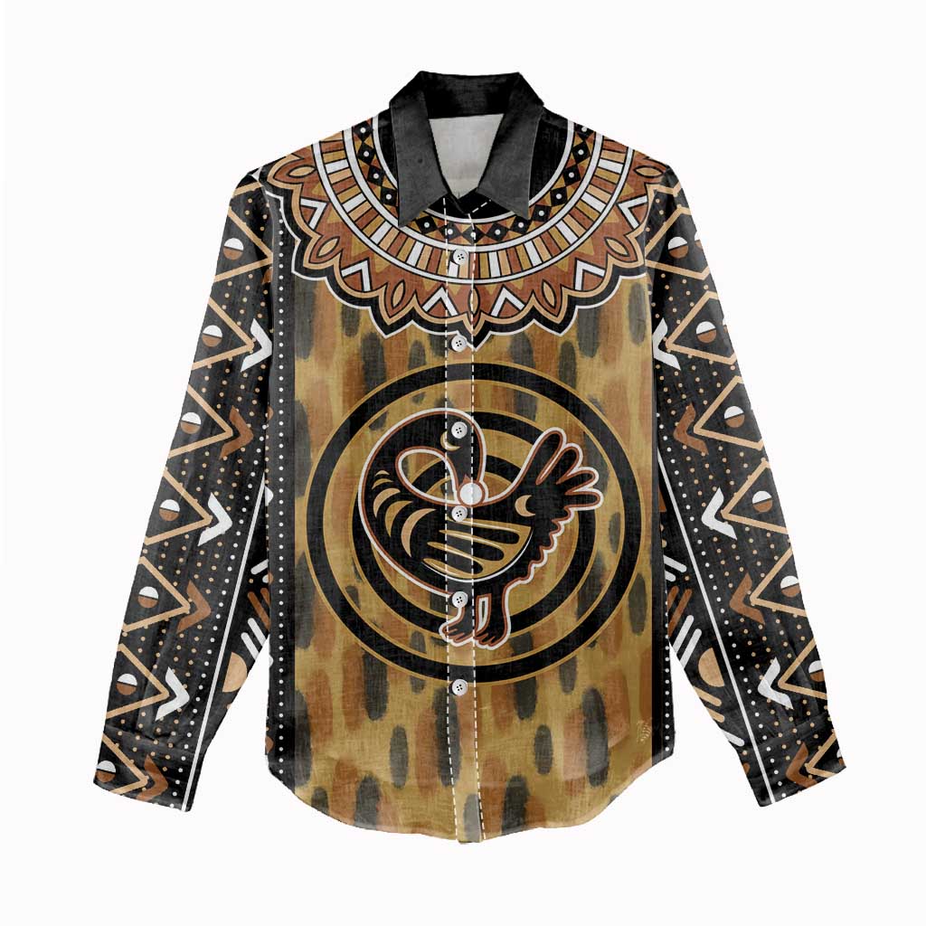 Printed Mud Cloth and Adinkra Symbol Women Casual Shirt DT02