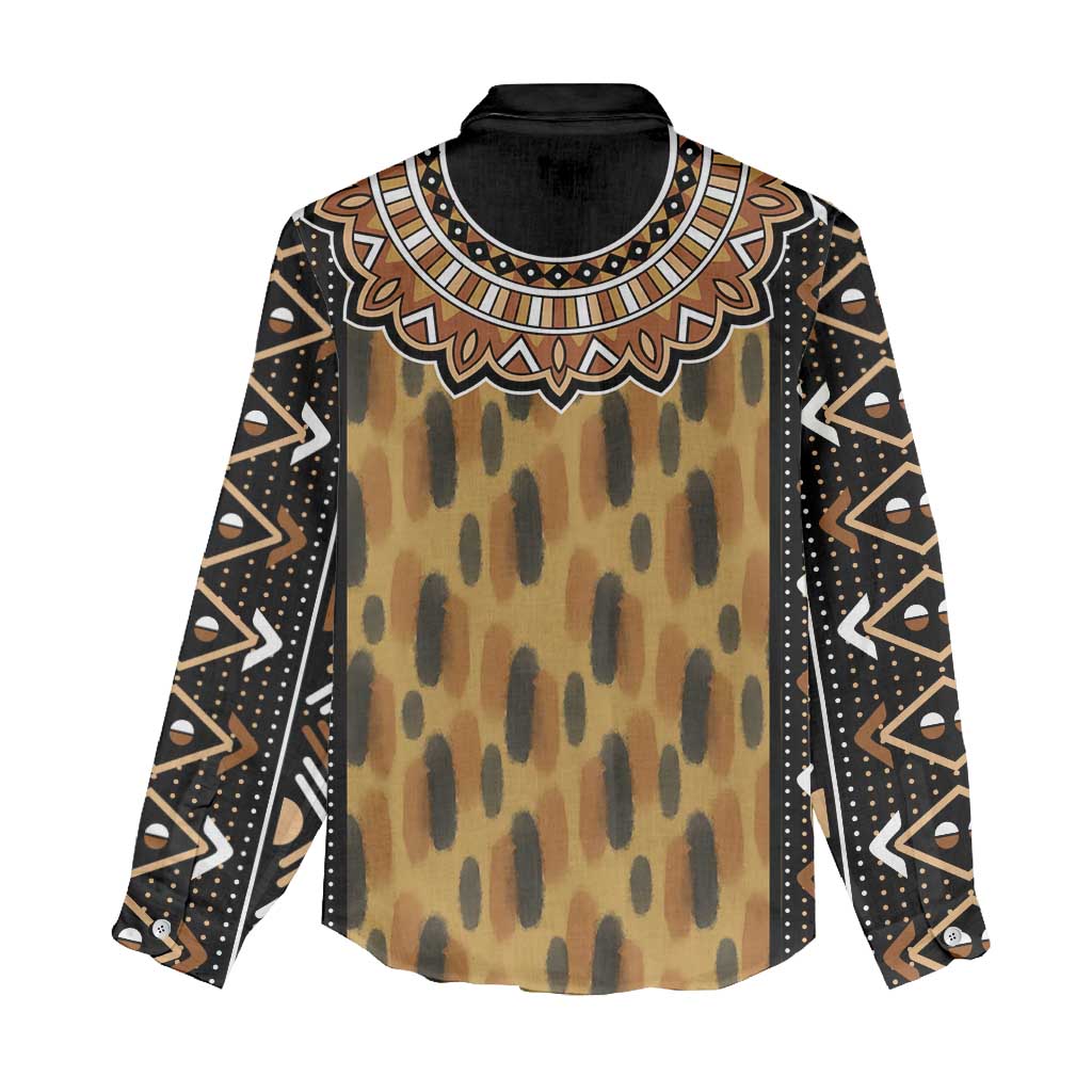 Printed Mud Cloth and Adinkra Symbol Women Casual Shirt DT02