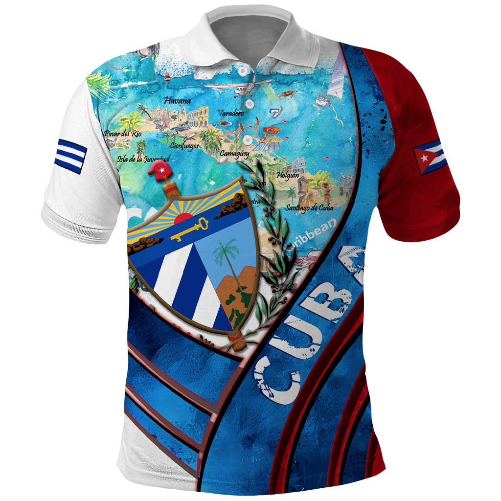Coat Of Arms Cuba Polo Shirt Caribbean Cuban Map DT02