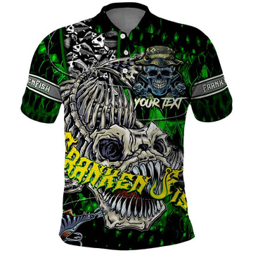 Personalized Franken Fish Polo Shirt Skull Fishing Green DT02