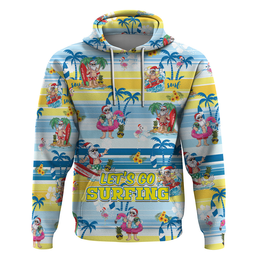 Surfing Christmas Hoodie Tropical Santa Let's Go Surfing DT02