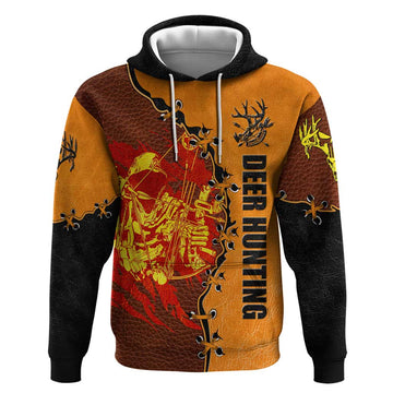 Skull Deer Hunting Hoodie Vintage Leather Bow Hunter DT02