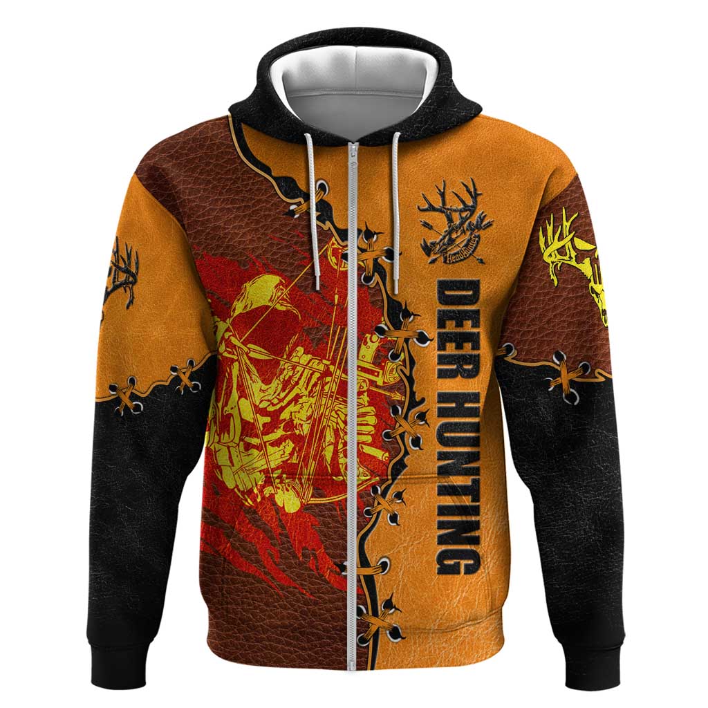 Skull Deer Hunting Hoodie Vintage Leather Bow Hunter DT02