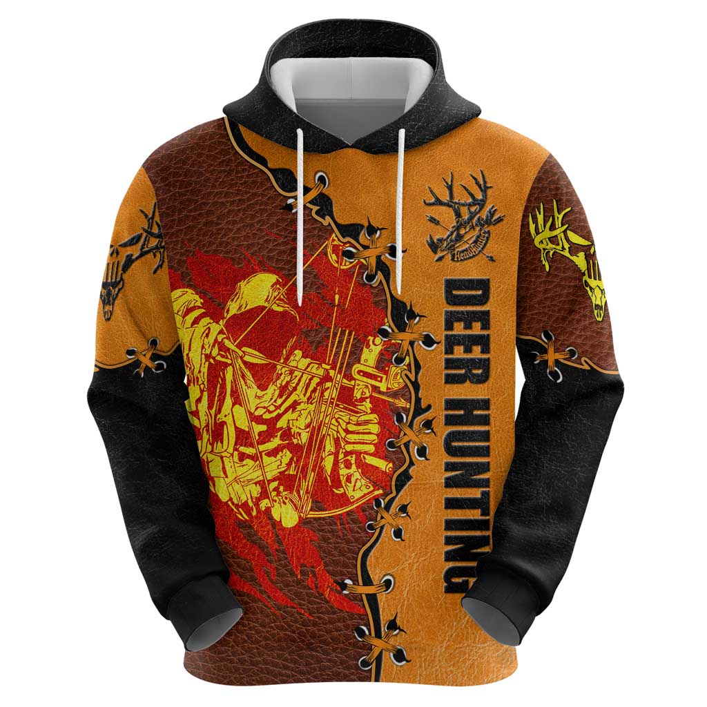 Skull Deer Hunting Hoodie Vintage Leather Bow Hunter DT02