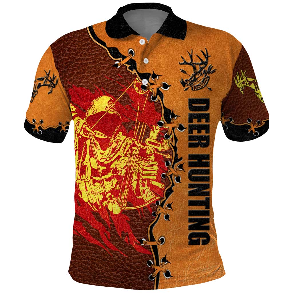 Skull Deer Hunting Polo Shirt Vintage Leather Bow Hunter DT02