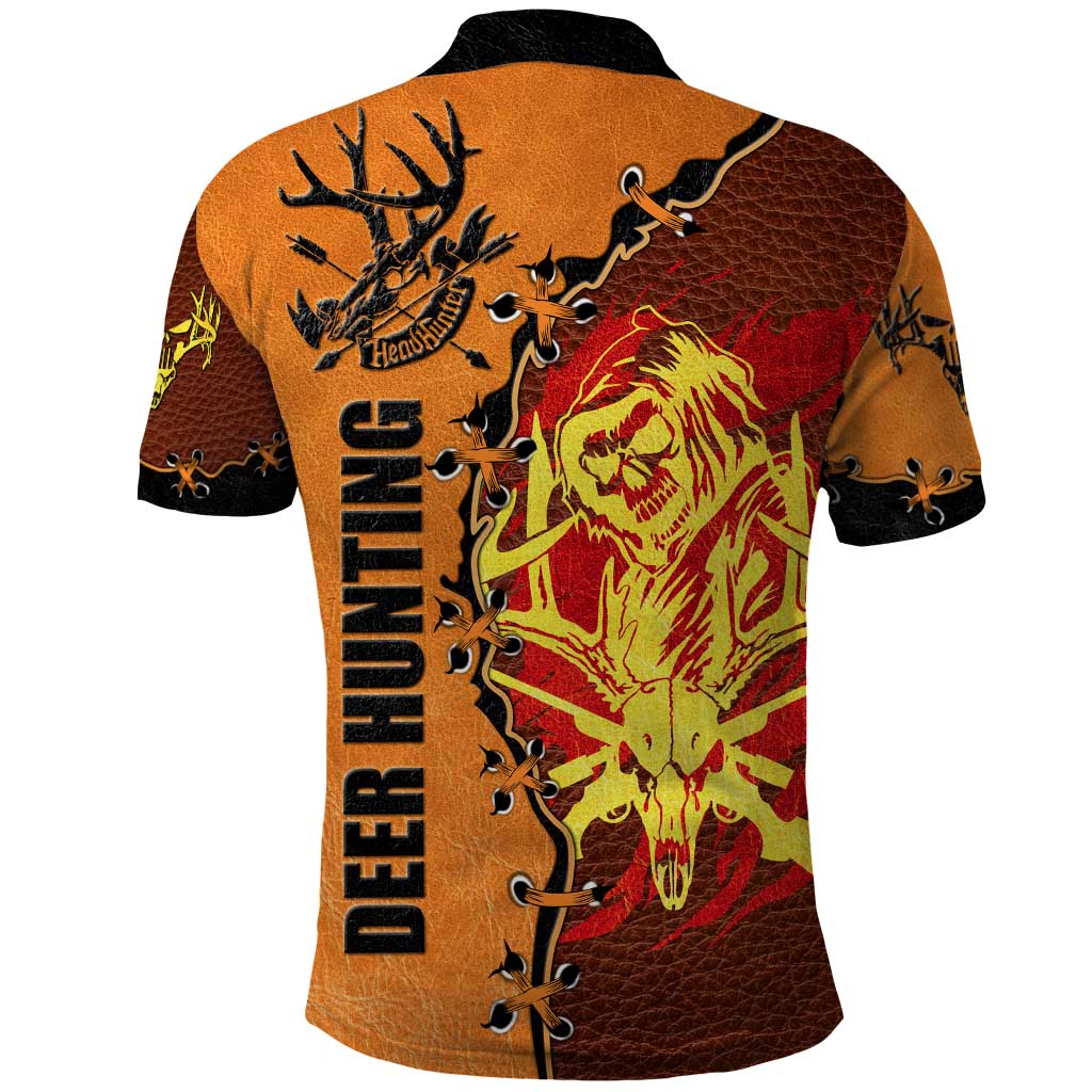 Skull Deer Hunting Polo Shirt Vintage Leather Bow Hunter DT02