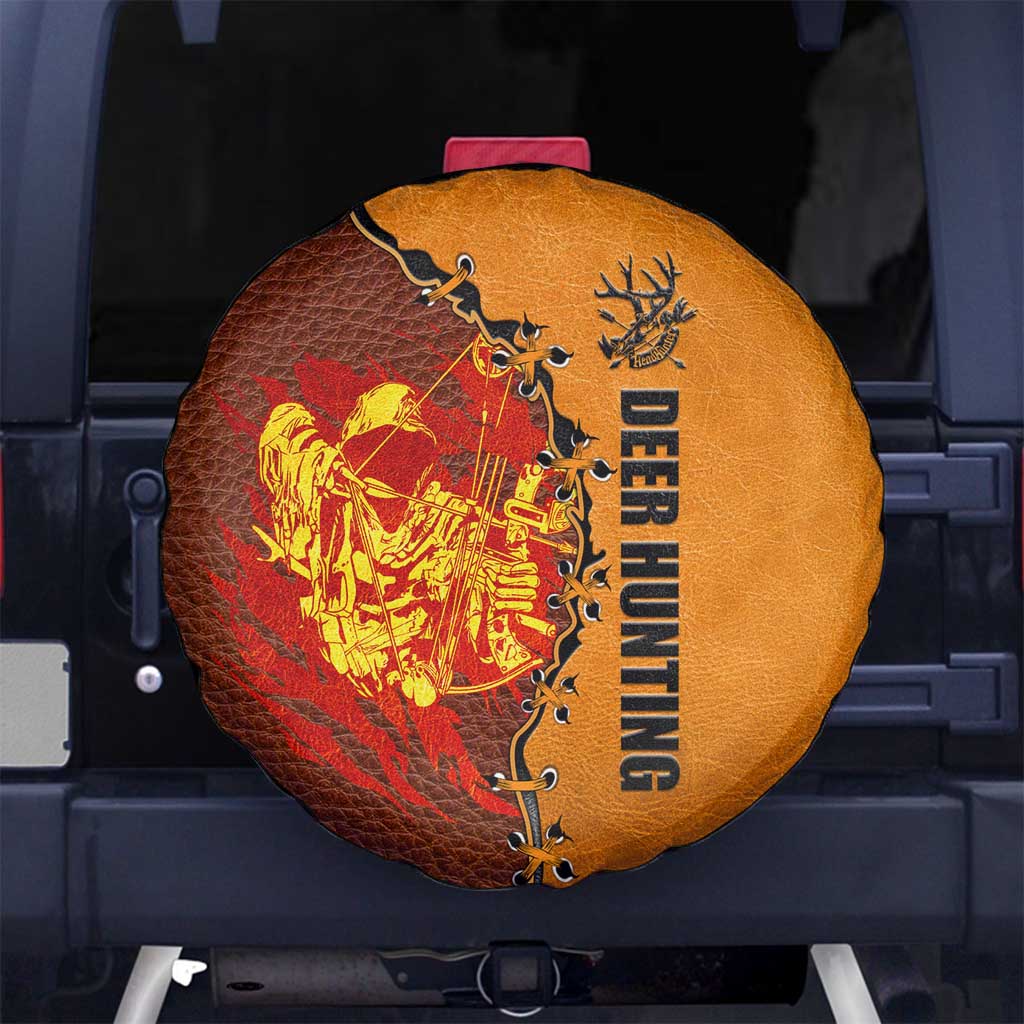Skull Deer Hunting Spare Tire Cover Vintage Leather Bow Hunter DT02