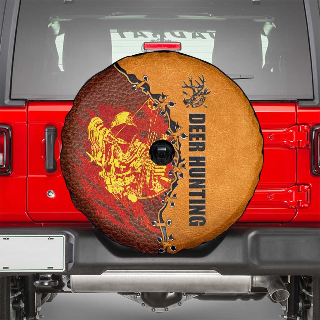 Skull Deer Hunting Spare Tire Cover Vintage Leather Bow Hunter DT02