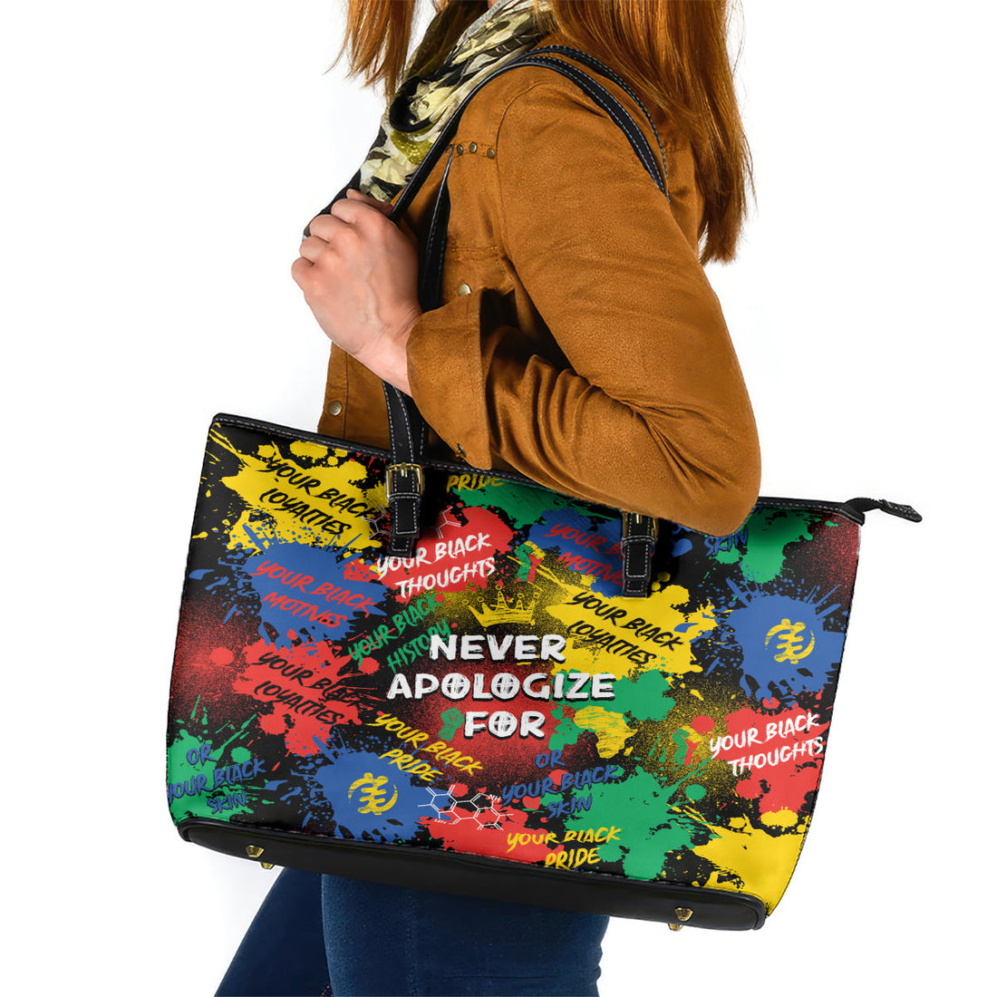 Never Apologize For Being Black Leather Tote Bag DT02