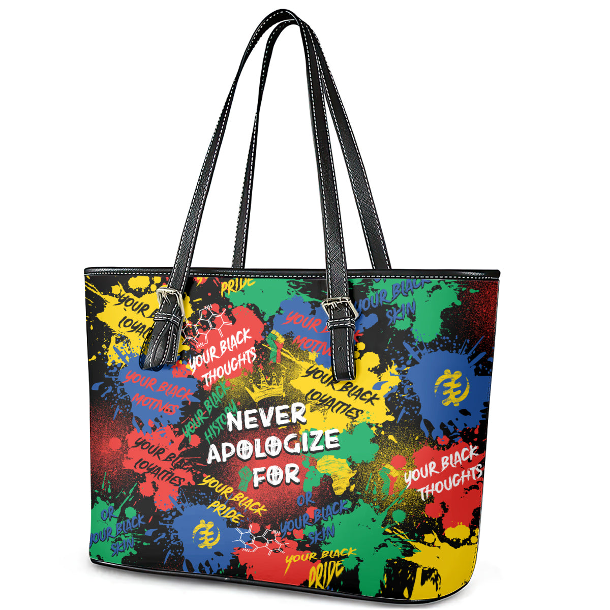 Never Apologize For Being Black Leather Tote Bag DT02