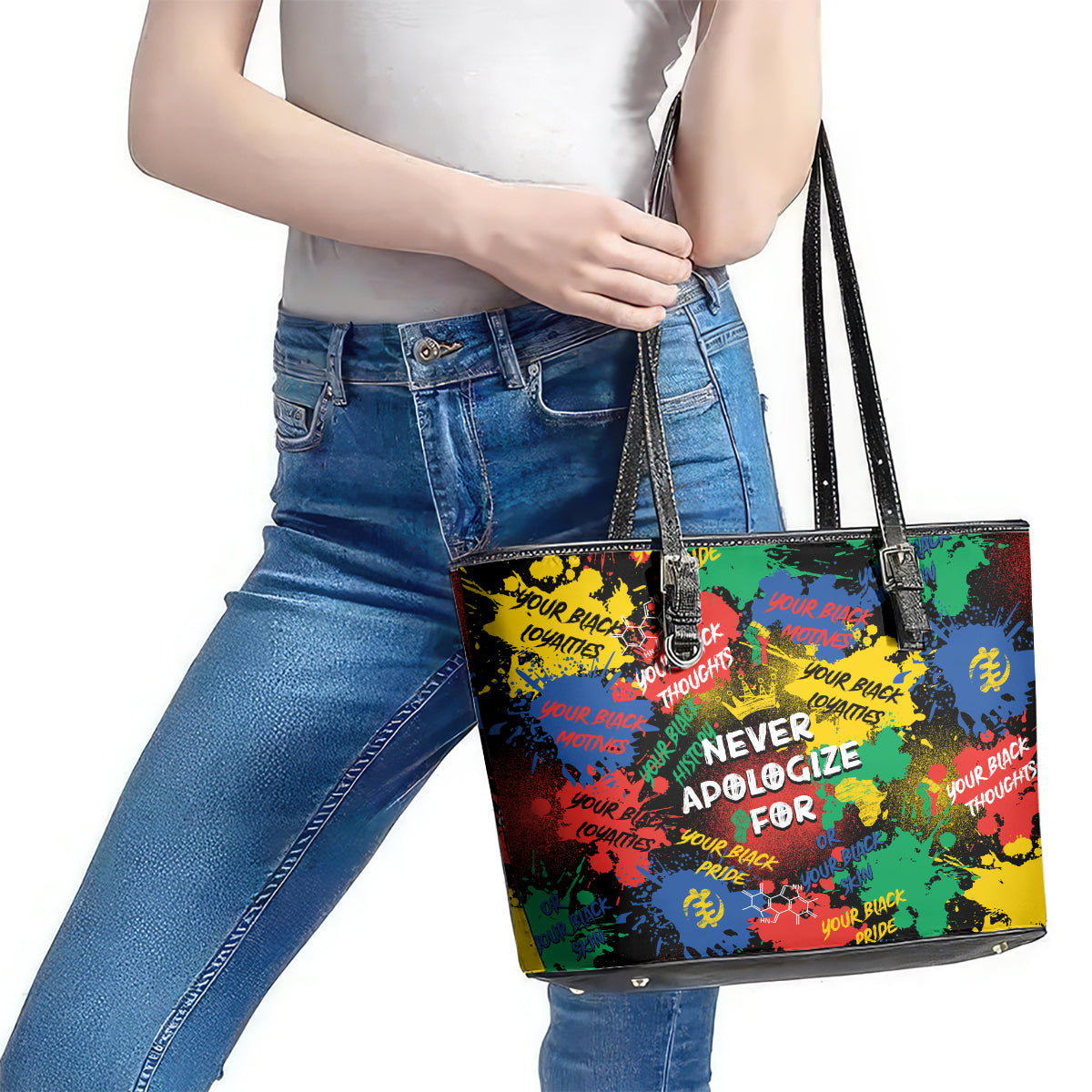 Never Apologize For Being Black Leather Tote Bag DT02