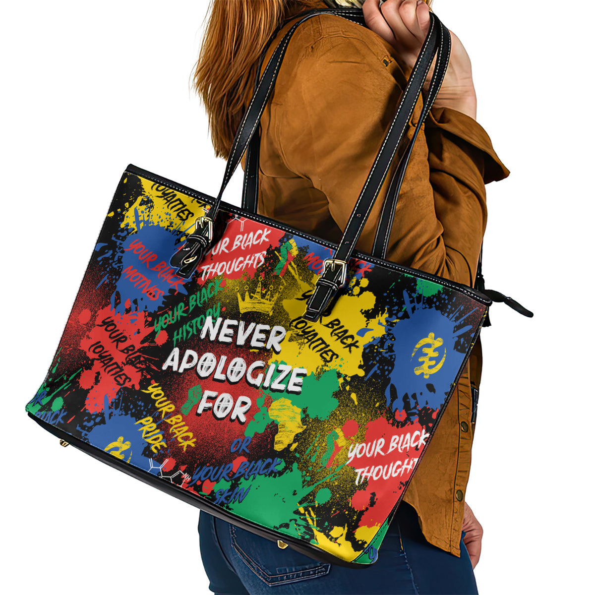 Never Apologize For Being Black Leather Tote Bag DT02